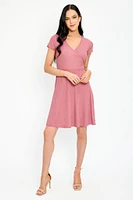 Ribbed Knit Crossover Skater Dress
