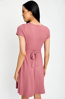 Ribbed Knit Crossover Skater Dress