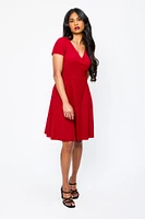 Ribbed Knit Crossover Skater Dress