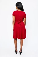 Ribbed Knit Crossover Skater Dress