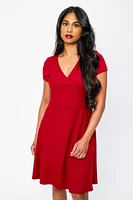 Ribbed Knit Crossover Skater Dress