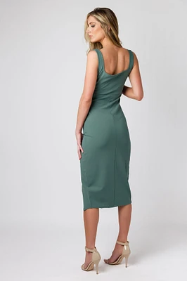 Scuba Square Neck Midi Dress with Side Slit