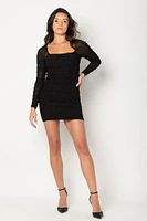 Black Mesh Rhinestone Long Sleeve Bodycon Dress