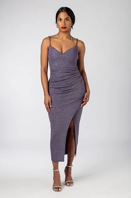 Glitter Midi Dress with Crossover Hem