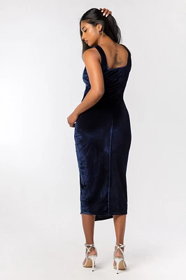 Velvet Squareneck Midi Dress with Side Slit