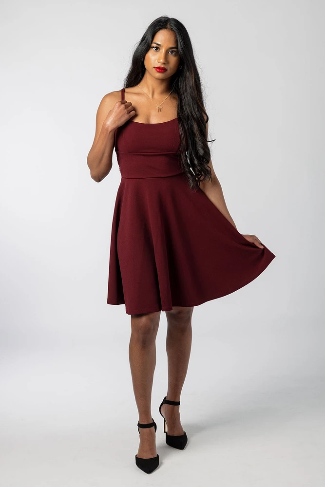 Spaghetti Strap Skater Dress with Lace Back