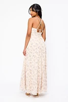 Floral Chiffon Spaghetti Strap V-Neck Maxi Dress with Smocked Back