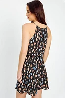 Abstract Spaghetti Strap Dress with Elastic Waist