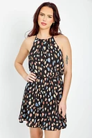 Abstract Spaghetti Strap Dress with Elastic Waist