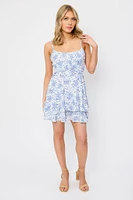 Ditsy Spaghetti Strap Scoop-Neck Dress with Tie-Back