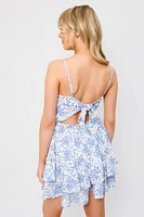Ditsy Spaghetti Strap Scoop-Neck Dress with Tie-Back