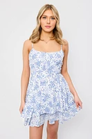 Ditsy Spaghetti Strap Scoop-Neck Dress with Tie-Back