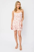 Ditsy Spaghetti Strap Scoop-Neck Dress with Tie-Back