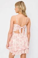 Ditsy Spaghetti Strap Scoop-Neck Dress with Tie-Back