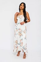 Floral Strapless Dress with Ruffle Hem