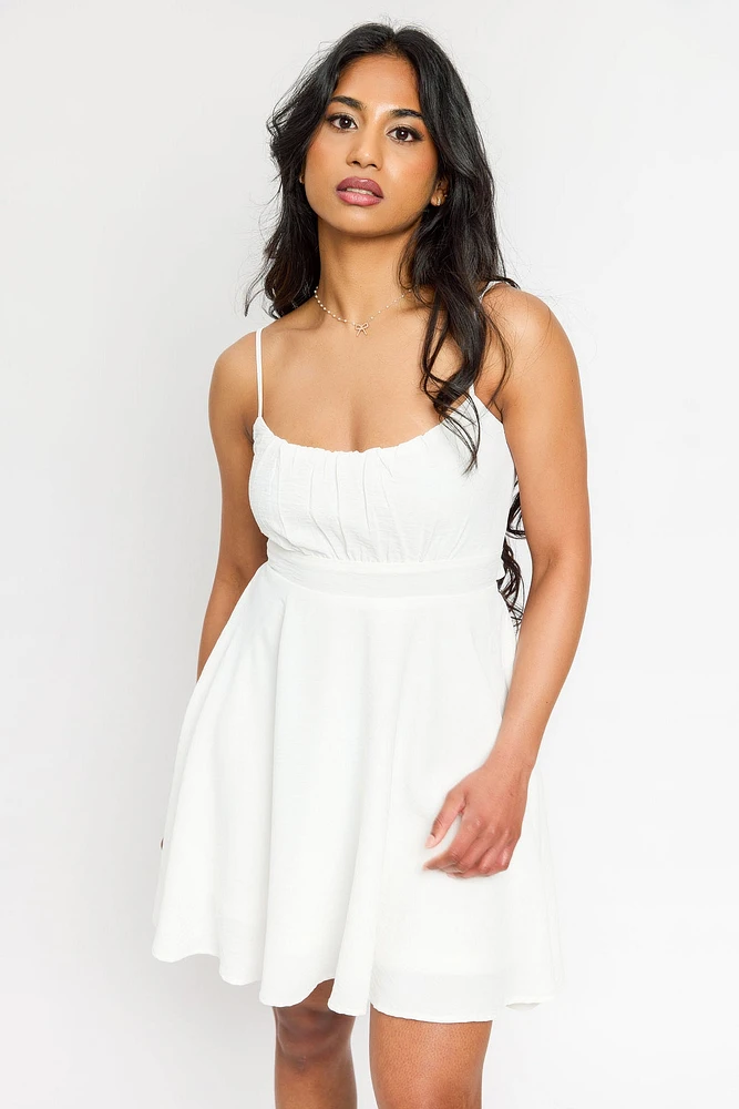 Airflow Sleeveless Scoop-Neck Mini Dress with Tie-Back