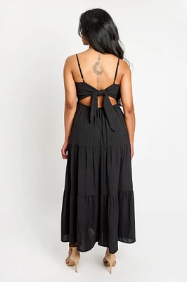 Airflow Sleeveless Tie-Back Tiered Midi Dress