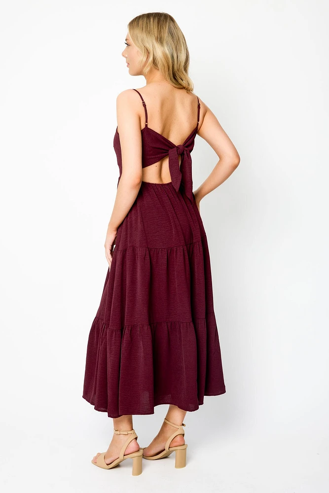 Airflow Sleeveless Tie-Back Tiered Midi Dress