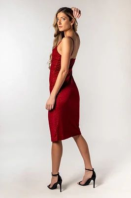 Glitter Drape Neck Midi Dress