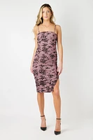Flocked Floral Mesh Bodycon Midi Dress