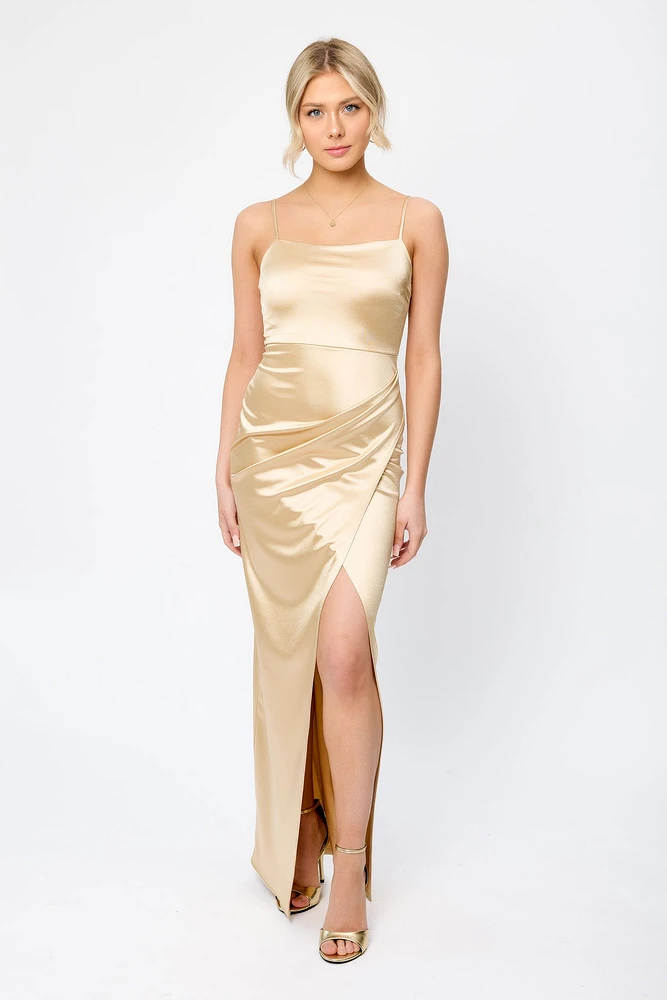 Formal Satin Slit Long Dress