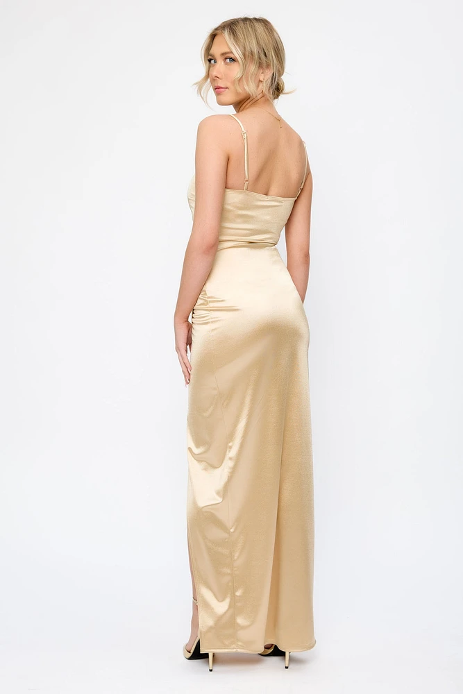 Formal Satin Slit Long Dress