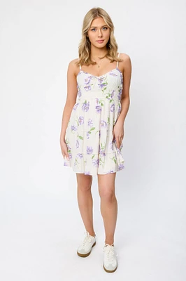 Floral Cross-Hatch Tiered Babydoll Dress
