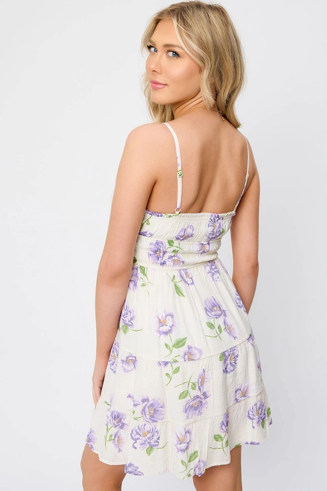 Floral Cross-Hatch Tiered Babydoll Dress