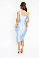 Satin Square-Neck Midi Dress with Side Slit
