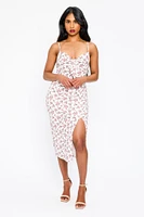 Ditsy Spaghetti Strap Knotted V-Neck Midi Dress with Side Slit