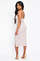Ditsy Spaghetti Strap Knotted V-Neck Midi Dress with Side Slit