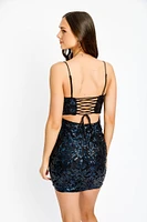 Sequin Spaghetti Strap Bodycon Dress with Lace-Up Back