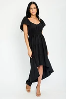 Flutter Sleeve High-Low Tiered Maxi Dress