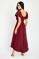 Flutter Sleeve High-Low Tiered Maxi Dress