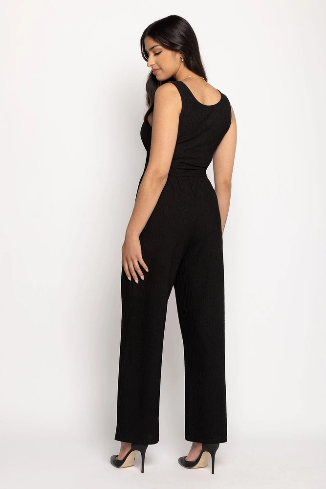 Textured Sleeveless Crossover Jumpsuit