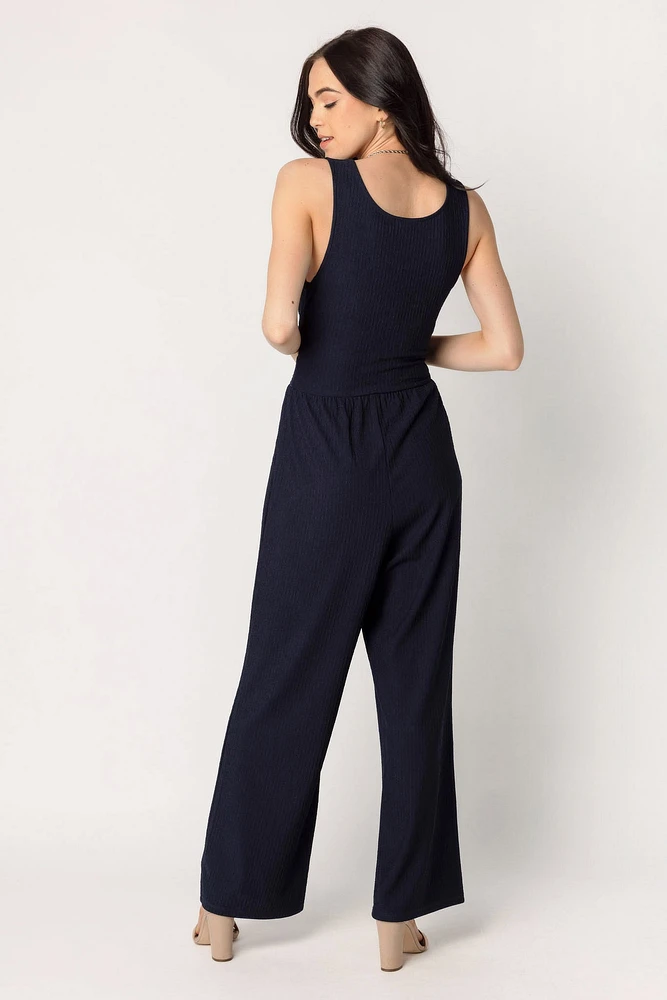 Textured Sleeveless Crossover Jumpsuit