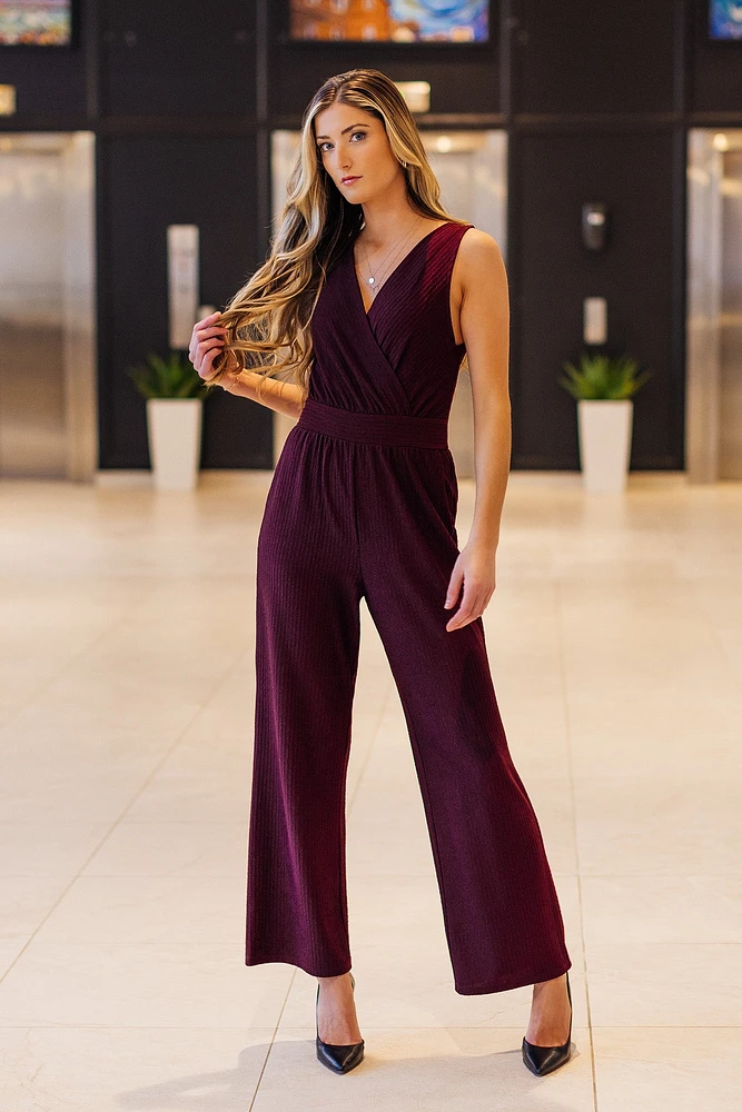 Textured Sleeveless Crossover Jumpsuit