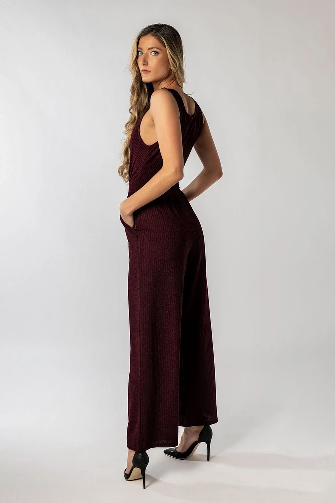 Textured Sleeveless Crossover Jumpsuit