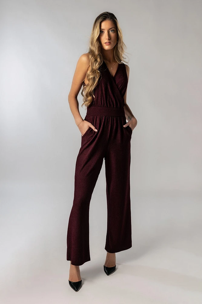 Textured Sleeveless Crossover Jumpsuit