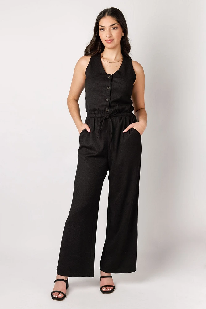 Textured Knit Sleeveless Jumpsuit