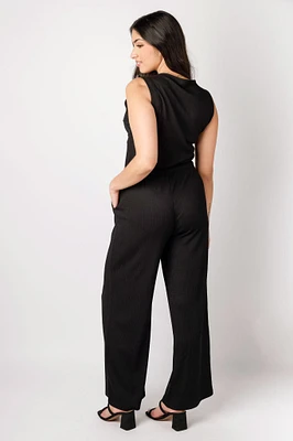 Textured Knit Sleeveless Jumpsuit