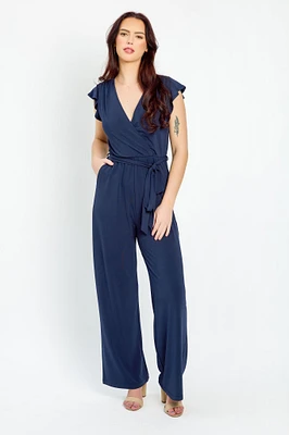 Flutter-Sleeve Crossover Jumpsuit