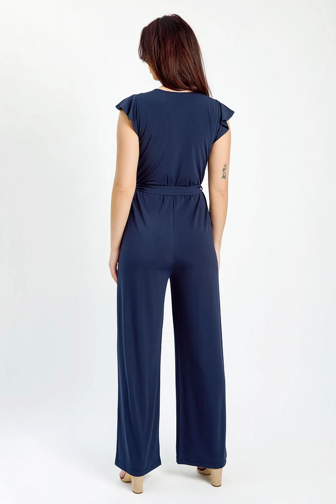 Flutter-Sleeve Crossover Jumpsuit