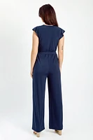 Flutter-Sleeve Crossover Jumpsuit