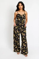 Floral Sleeveless Jumpsuit with Tie-Belt