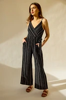 Decorative-Stripe Sleeveless Crossover Jumpsuit