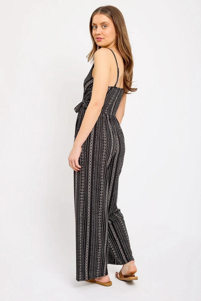 Decorative-Stripe Sleeveless Crossover Jumpsuit
