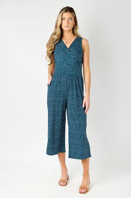 Abstract Knit Crepe Sleeveless Culotte Jumpsuit