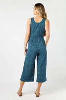Abstract Knit Crepe Sleeveless Culotte Jumpsuit
