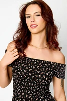 Ditsy Smocked Off-The-Shoulder Jumpsuit with Tie-Belt